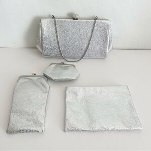 Vintage Silver Clutch Four Piece Set with Matching Cig Case/Make-Up/Change Purse